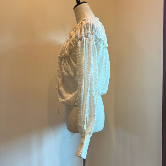 Free People Hailey Crop Long Sleeve Blouse Cuffs Boho Ivory Cream Festival S - Picture 3 of 9